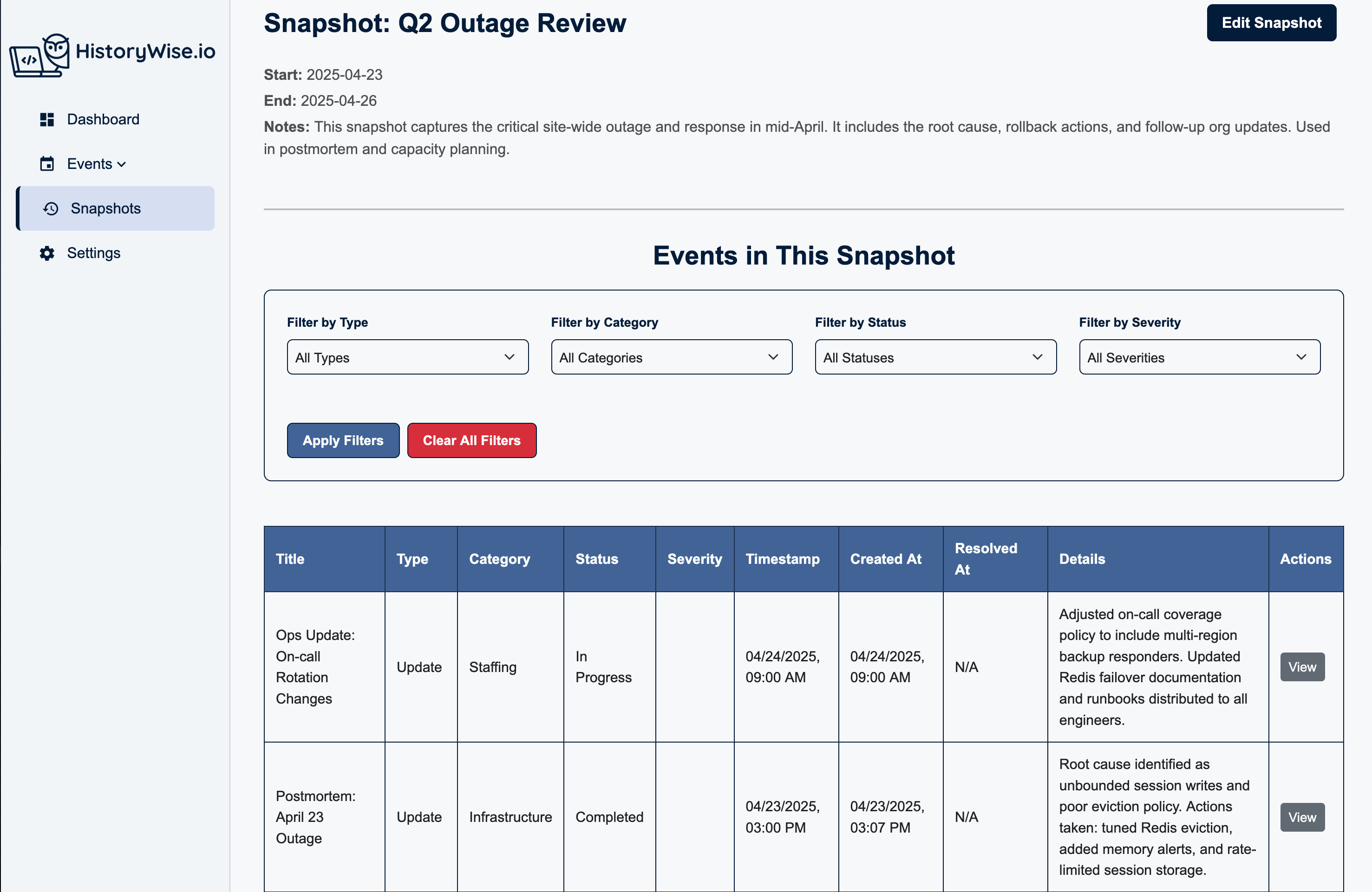 Snapshot Detail View